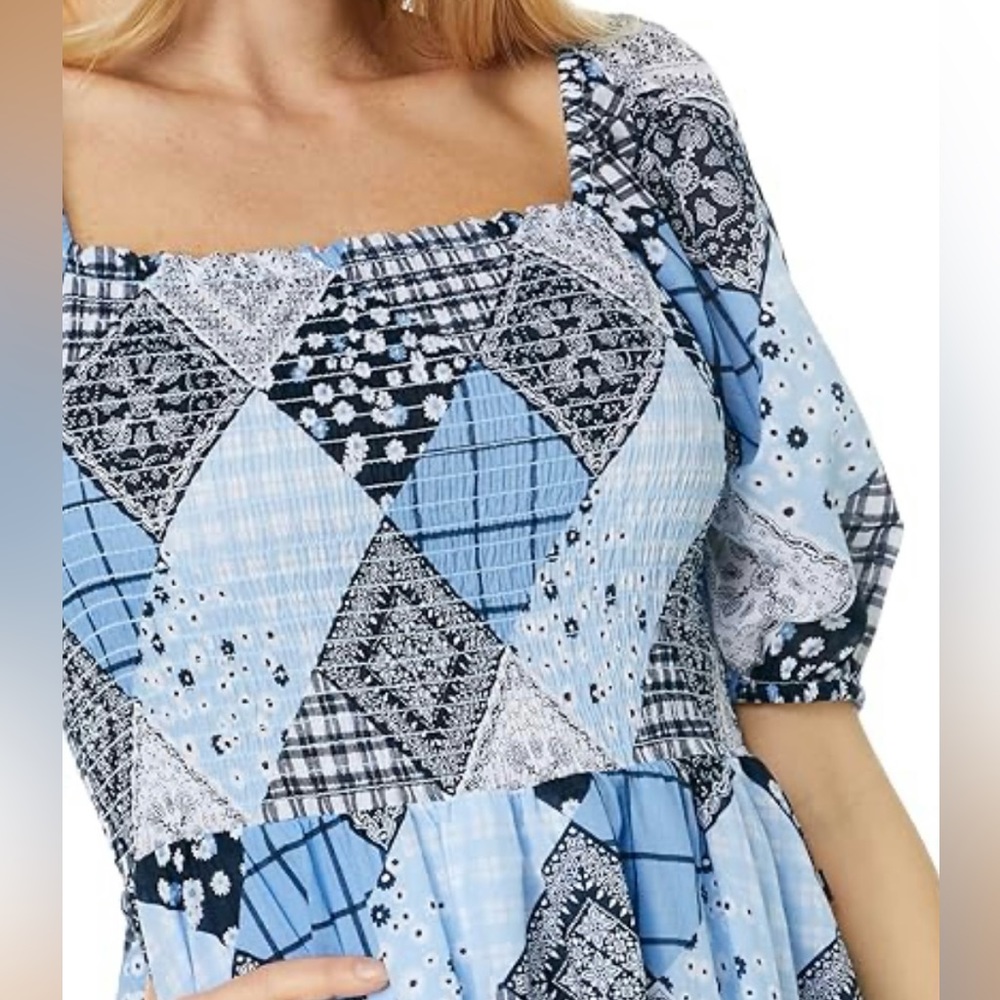 - Tommy Hilfiger Blue Patchwork Peasant Xs c2